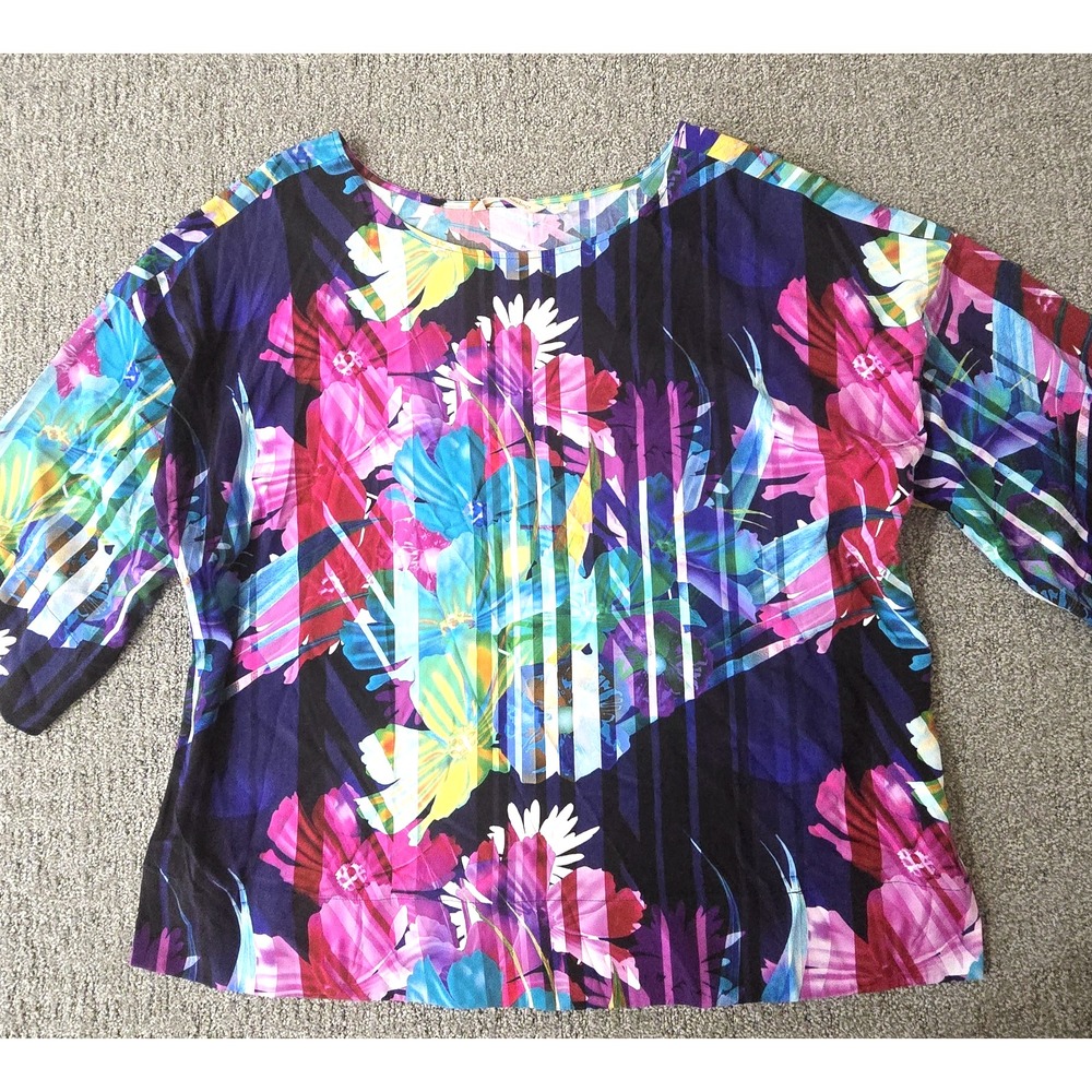 Soft Surroundings Artsy Floral Tunic Top 3/4 Sleeve Casual Boho Womens XL